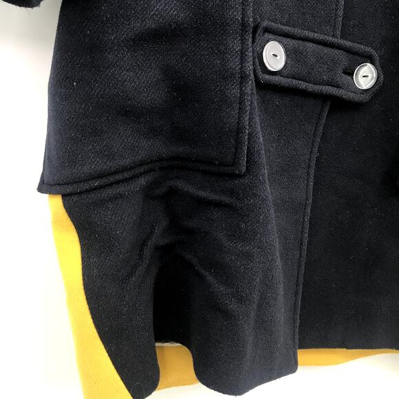 Cedric Charlier Navy and Yellow Colorblock Coat 10 Collared Button Front Pocket - Picture 9 of 9